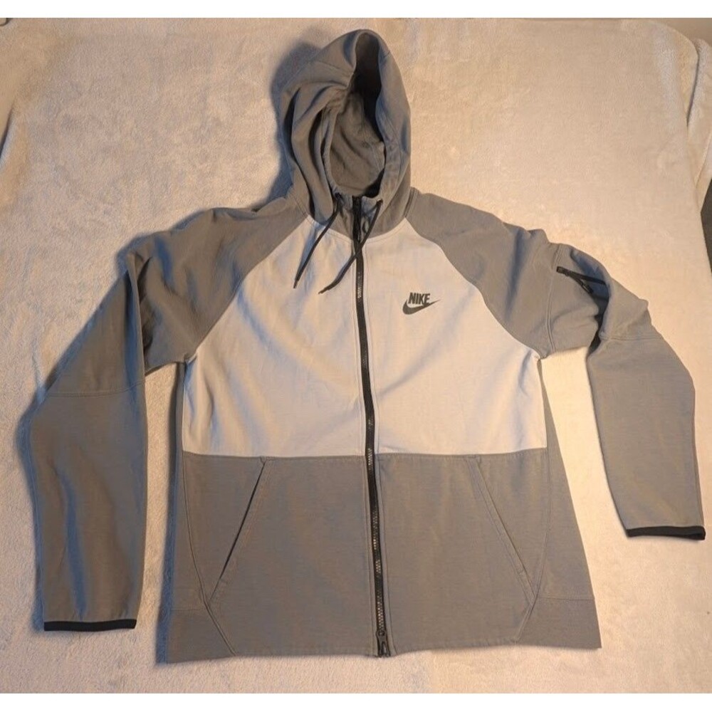 Nike Tech Fleece Full Zip Hoodie Gray White Mens Large DD5284-077 EUC